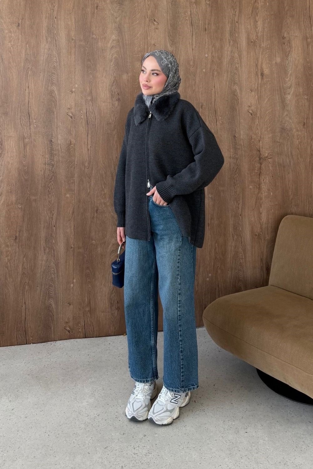 Julie Kürk Yaka Hırka Füme 26248 