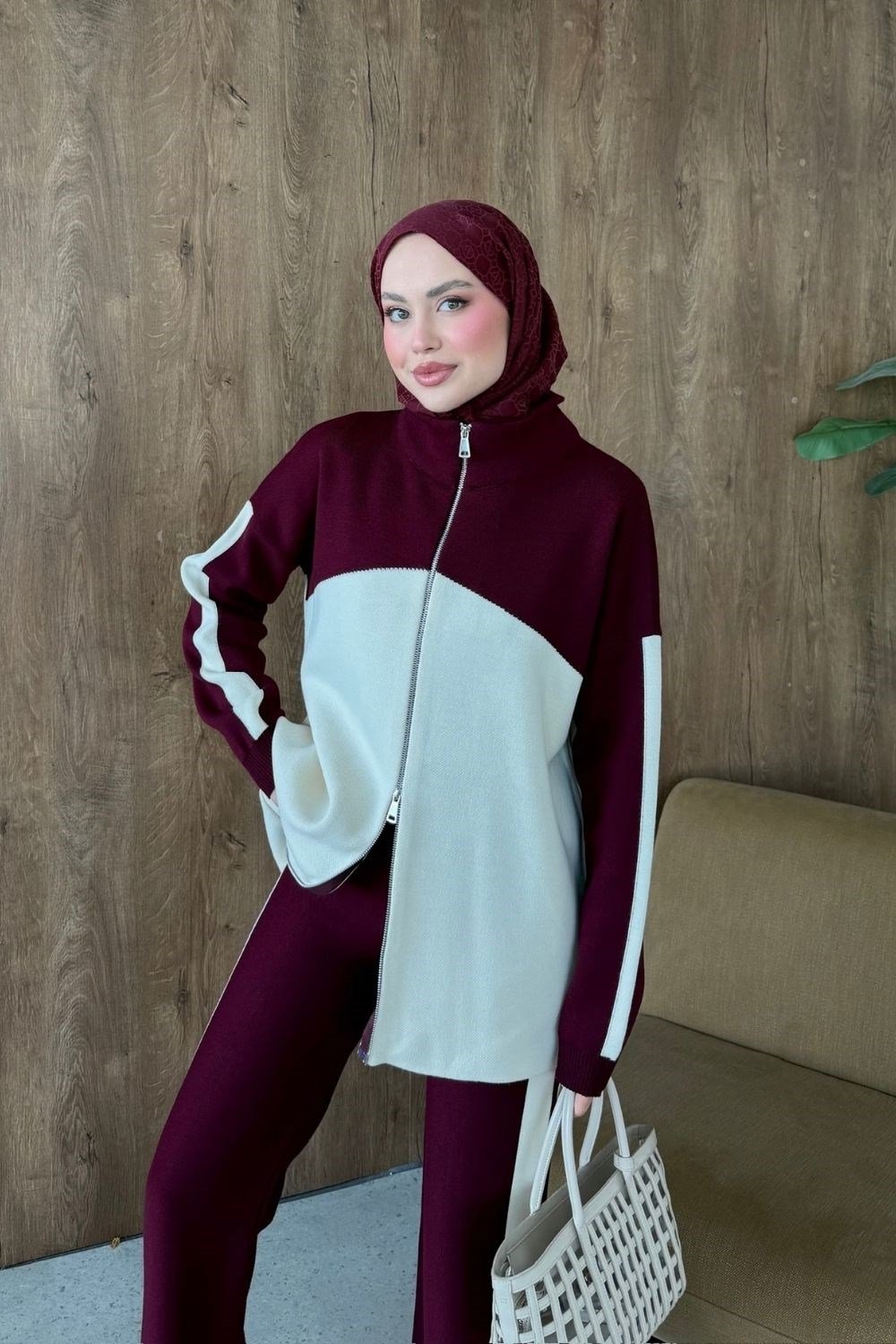 Bero Garnili Fermuarlı Takım Bordo 26264 