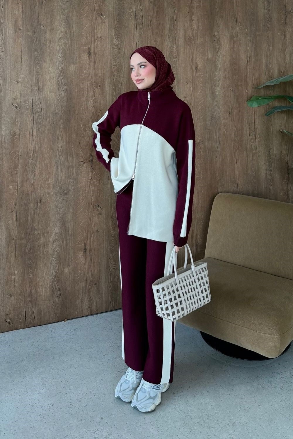 Bero Garnili Fermuarlı Takım Bordo 26264 