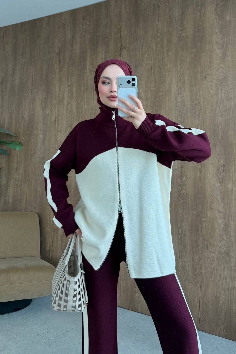 Bero Garnili Fermuarlı Takım Bordo 26264 
