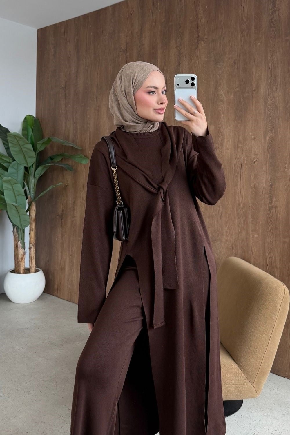 Lafeza Atkı Detay Merserize Takım Kahverengi 26268 
