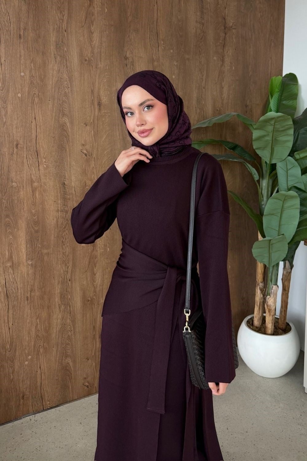 Lafeza Atkı Detay Merserize Takım Mürdüm 26268 