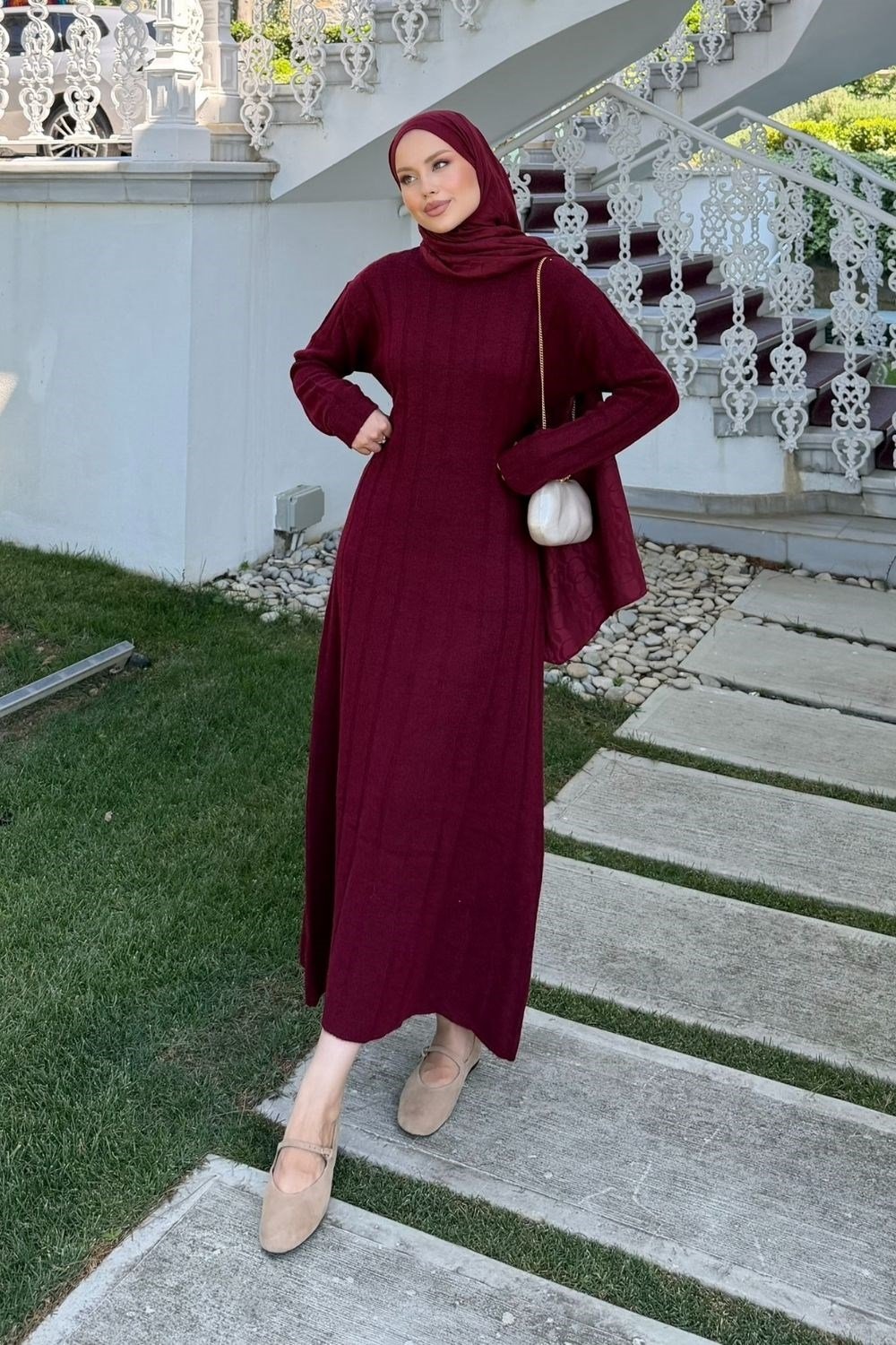 Panter Fitilli Elbise Bordo 2630 