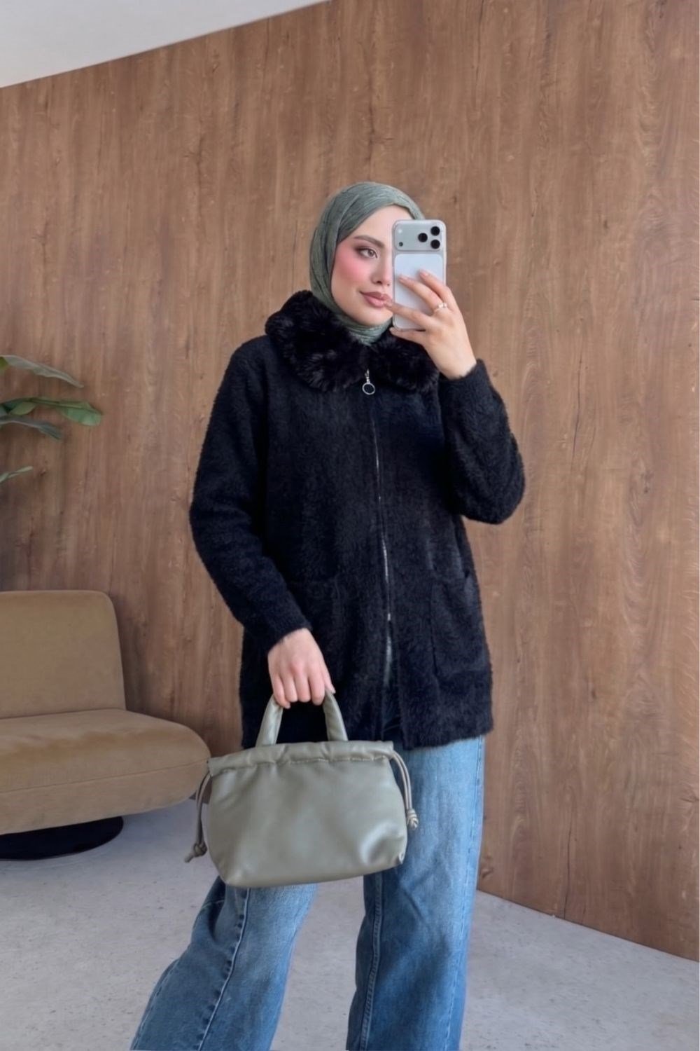 Filiz Angora Cepli Ceket Siyah 2640 