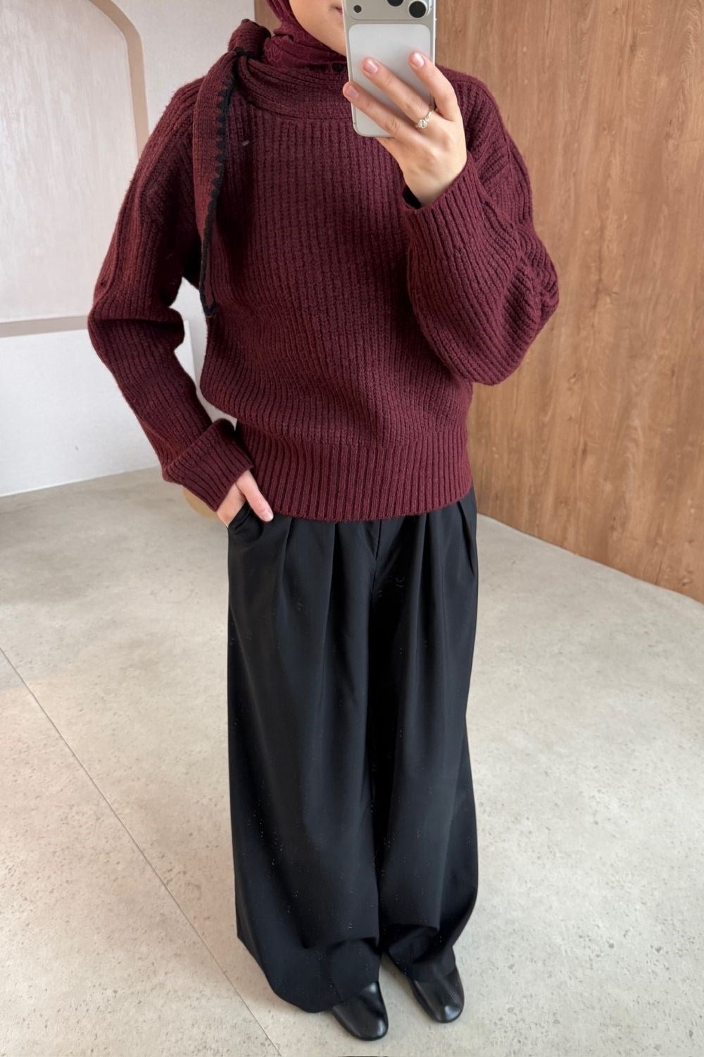 İkonik Yaka Dty Kazak Bordo 2650 