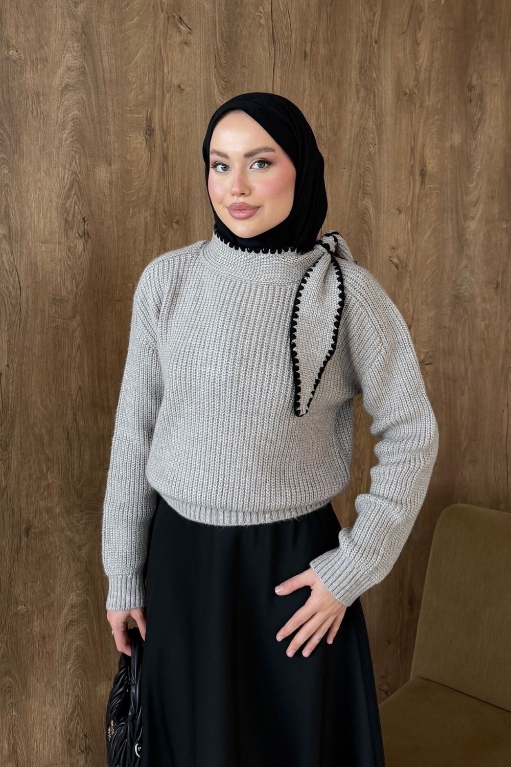 İkonik Yaka Dty Kazak Vizon 2650 