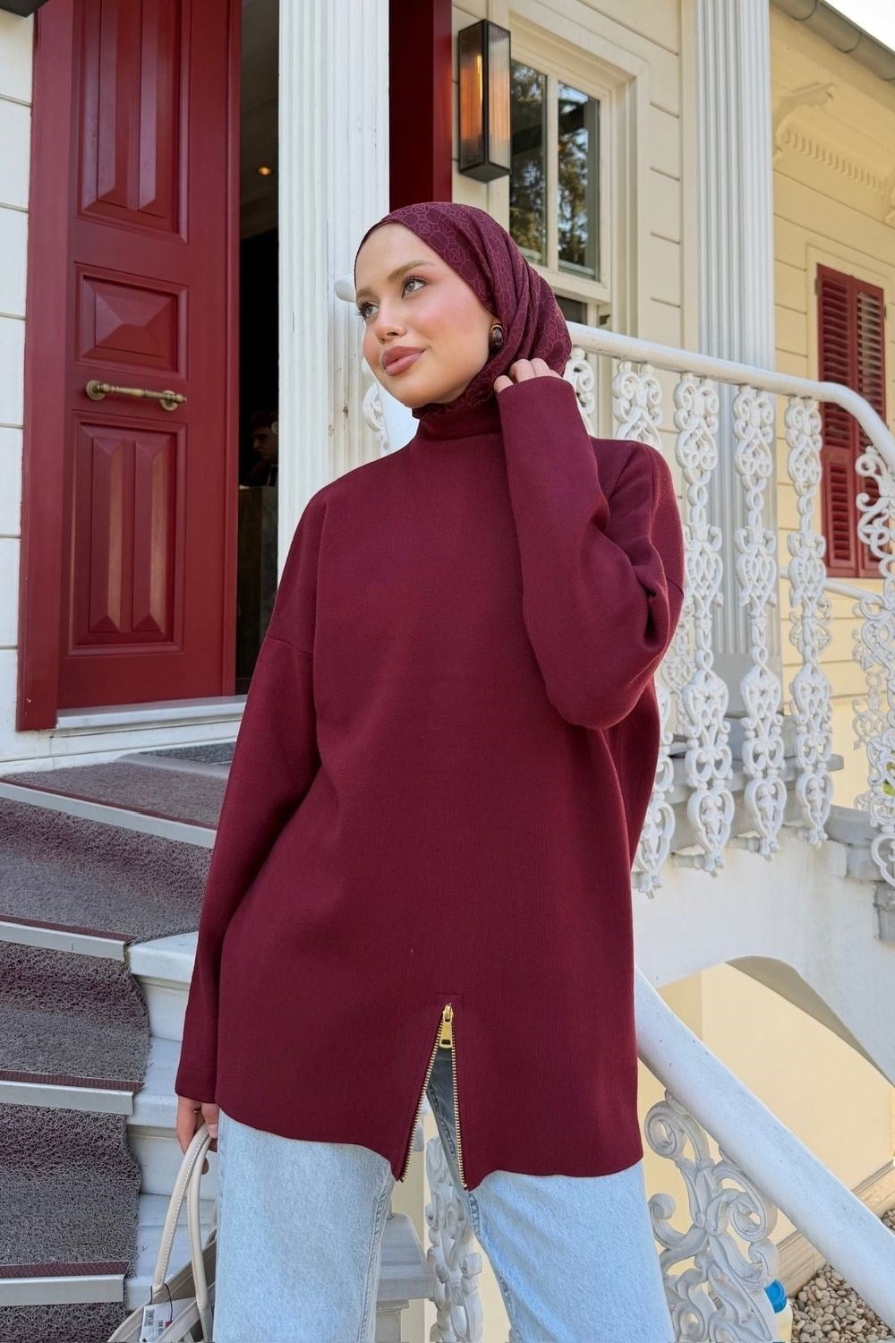 Fermuar Detaylı Salaş Tunik Bordo 2670 