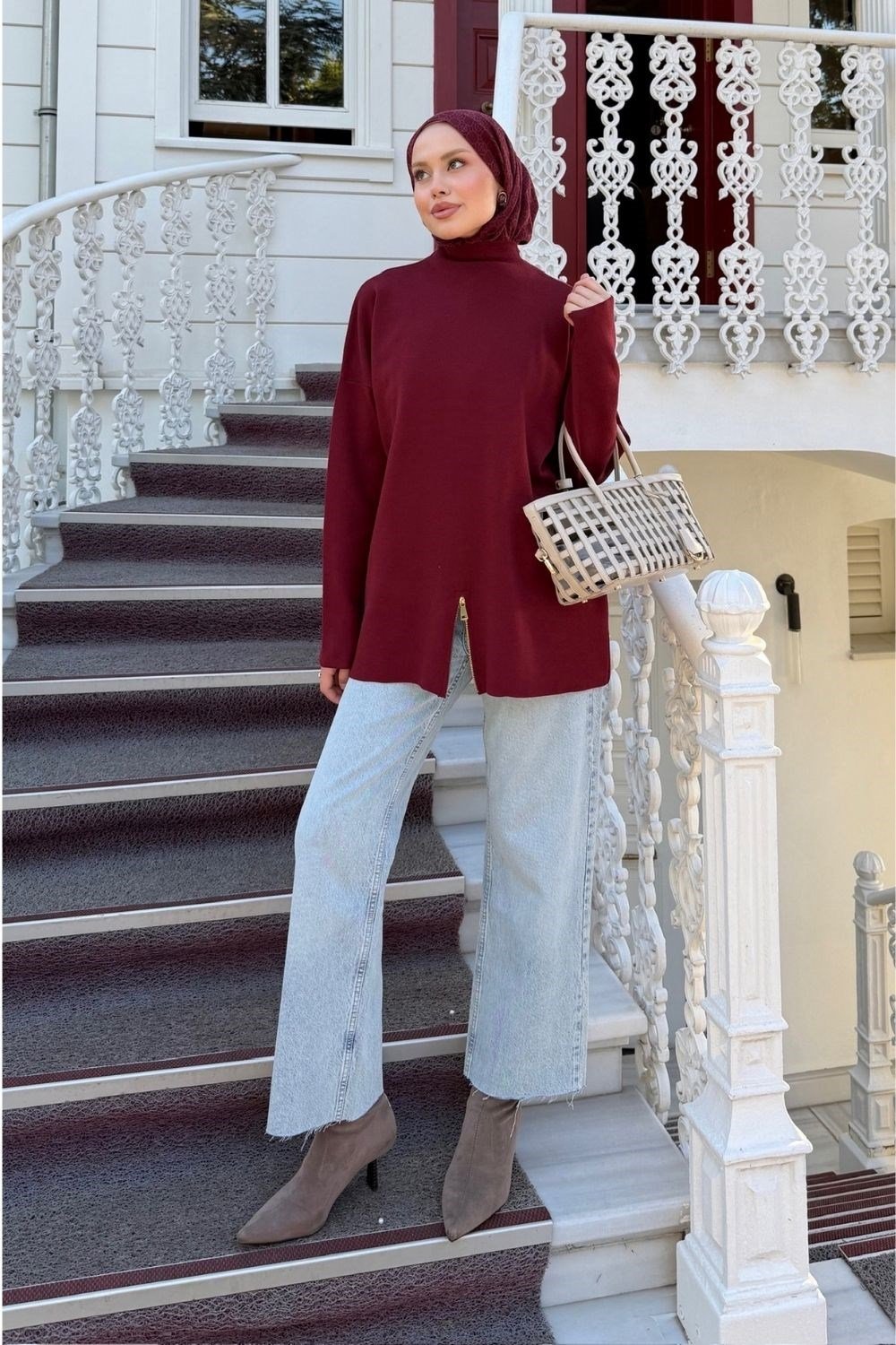 Fermuar Detaylı Salaş Tunik Bordo 2670 