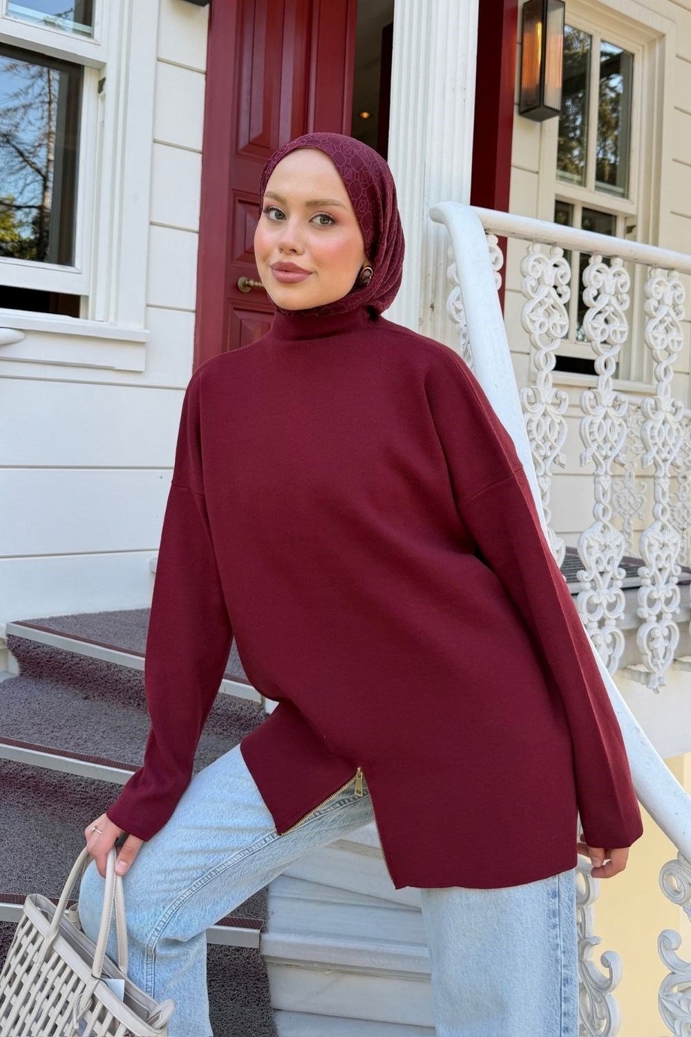 Fermuar Detaylı Salaş Tunik Bordo 2670 