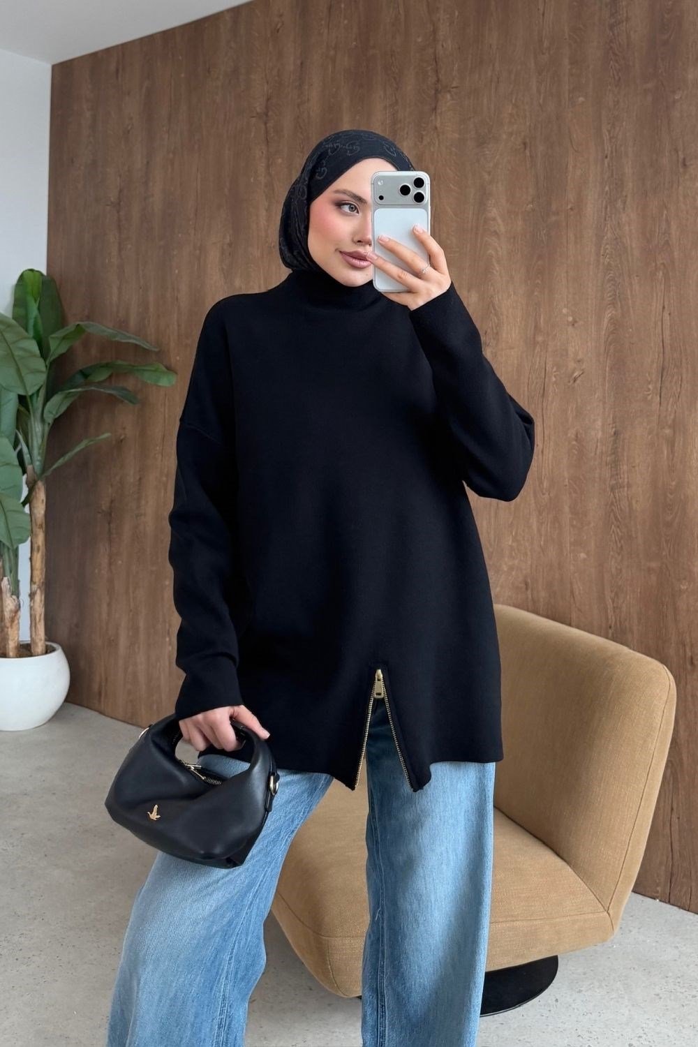 Fermuar Detaylı Salaş Tunik Siyah 2670 