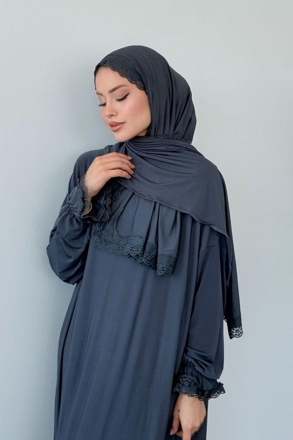 Kendinden Şallı Namaz  Elbise Füme 2912 