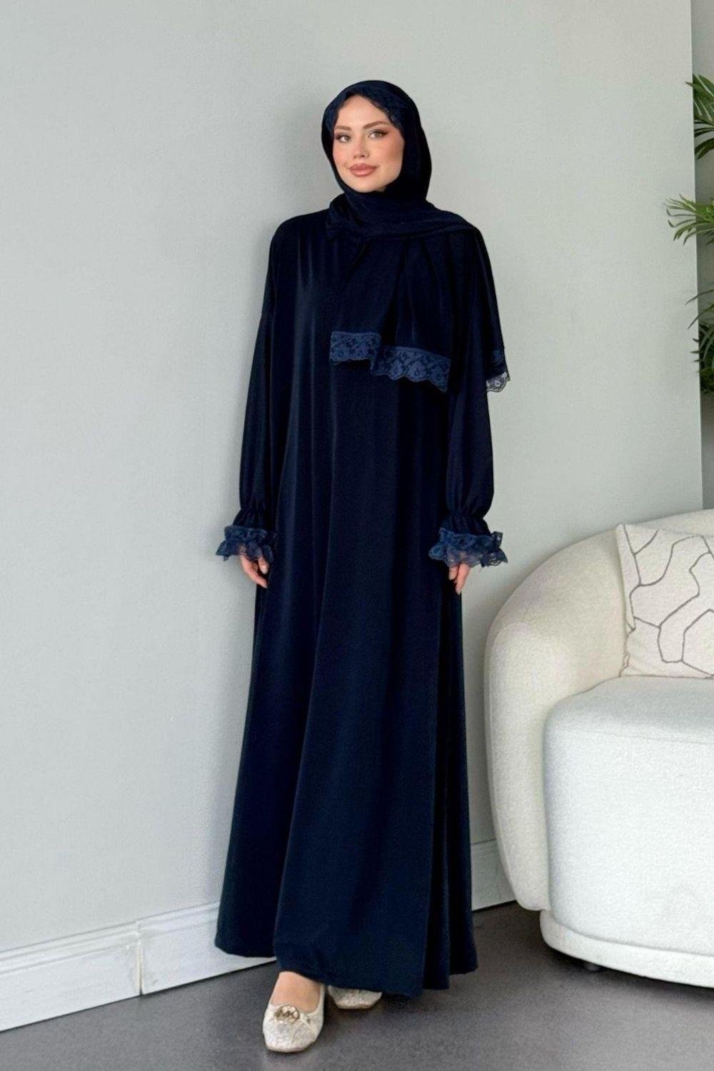 فستان صلاة مع شال أزرق كحلي 2912 