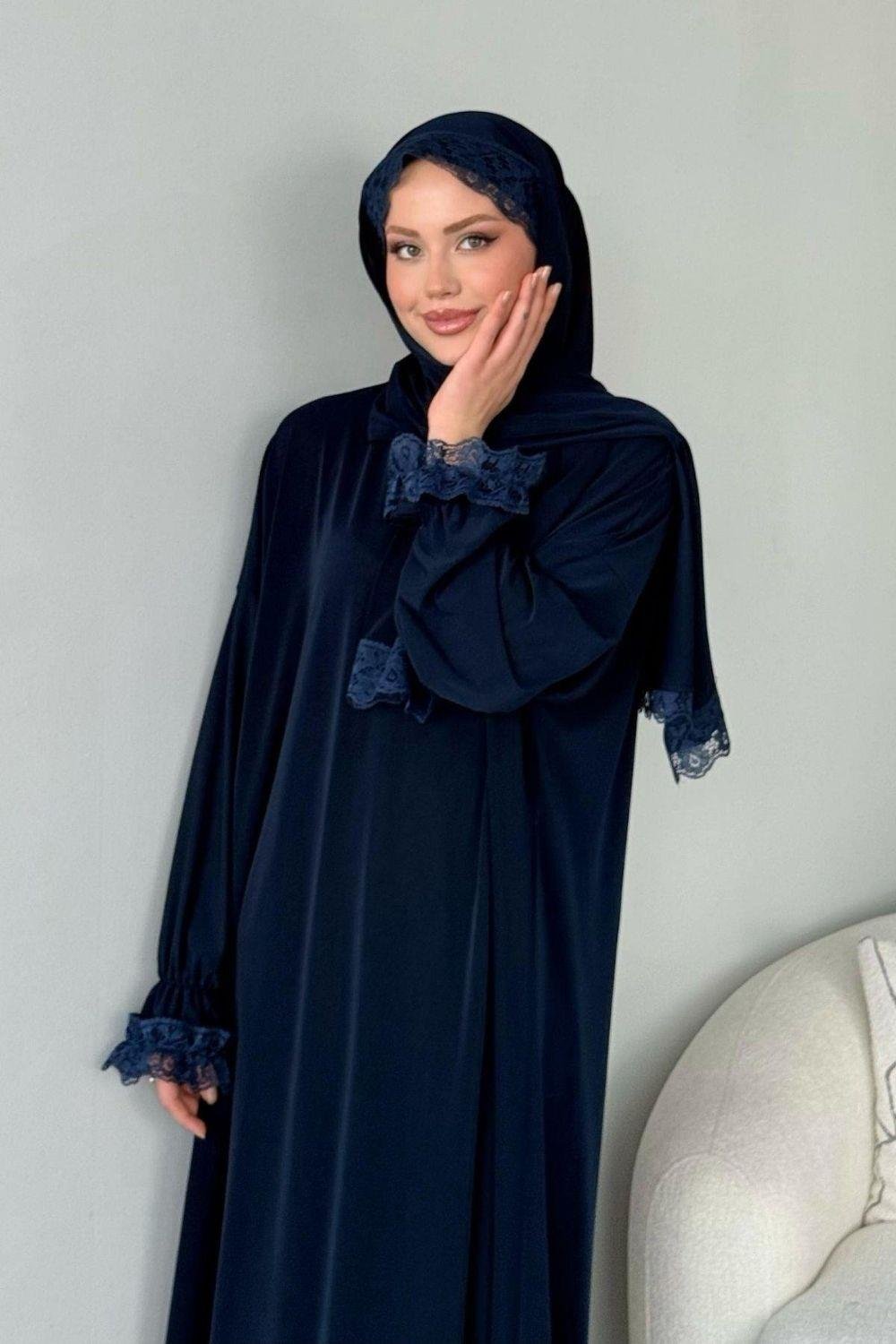 فستان صلاة مع شال أزرق كحلي 2912 