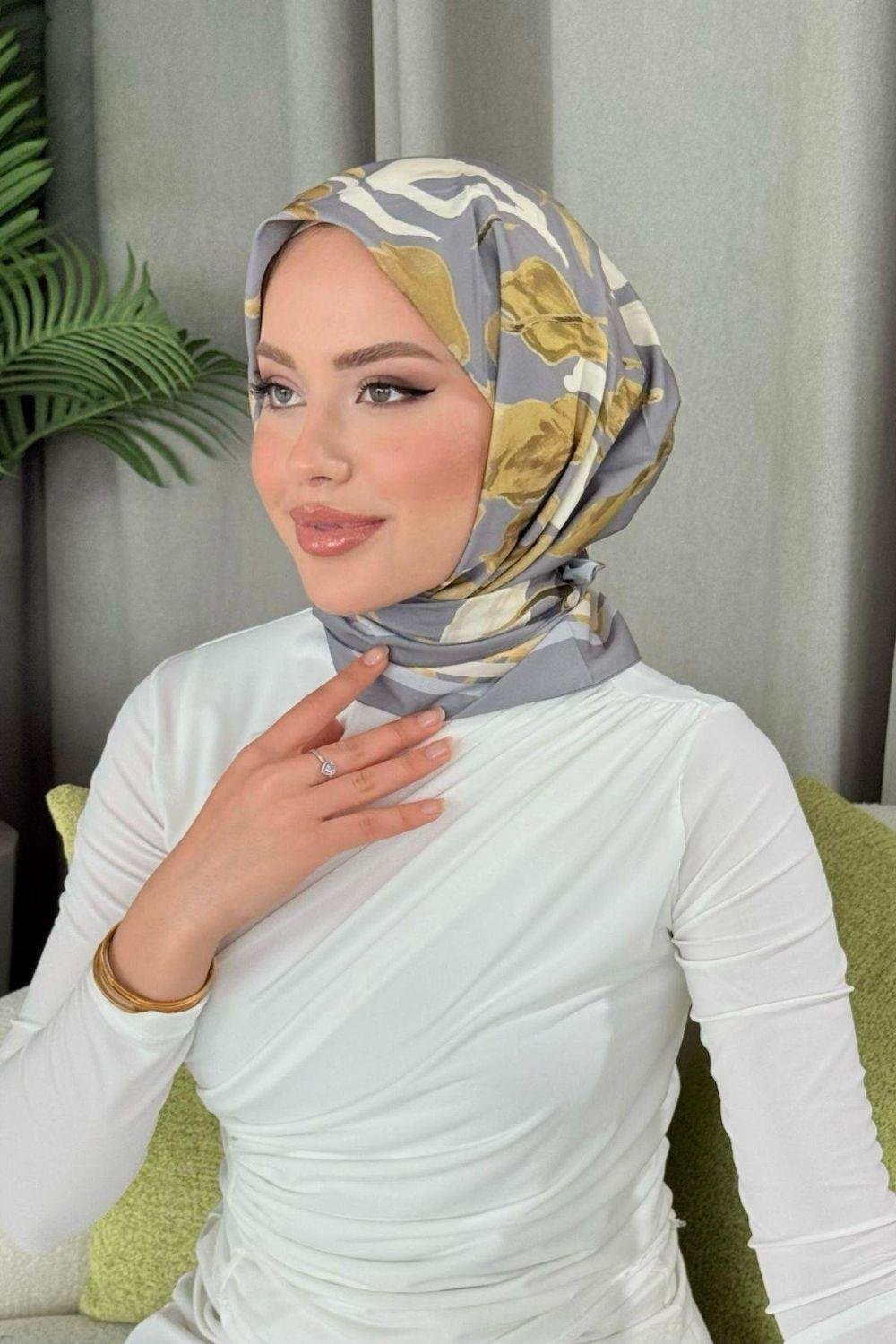 Dijital Desenli Eşarp Gri 30040 