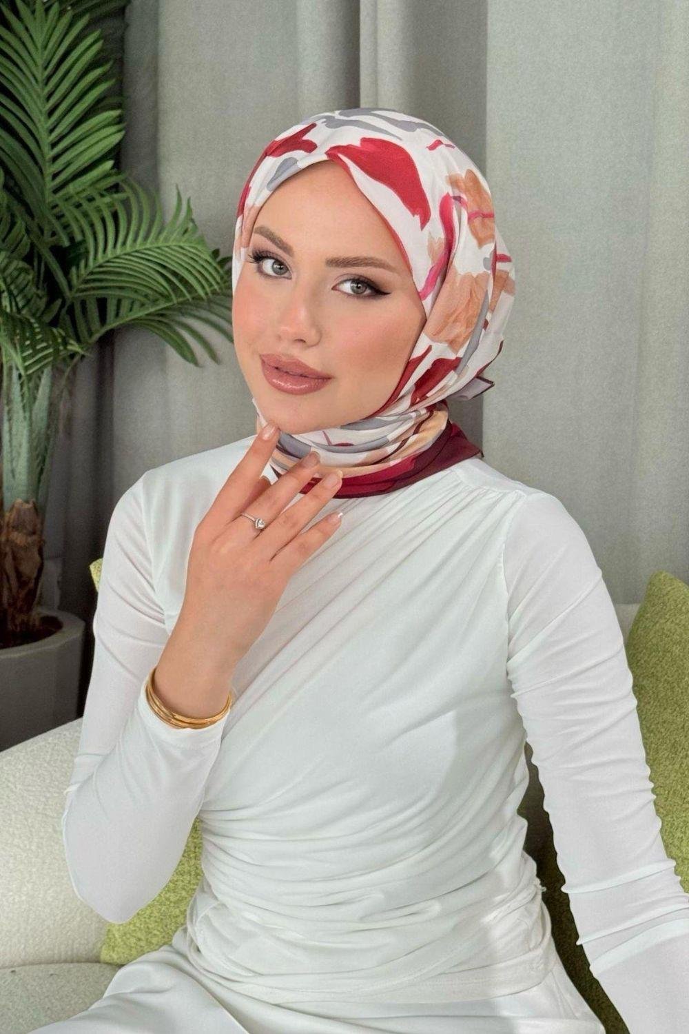 Dijital Desenli Eşarp Kırmızı 30040 