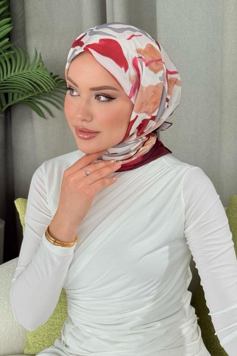 Dijital Desenli Eşarp Kırmızı 30040 