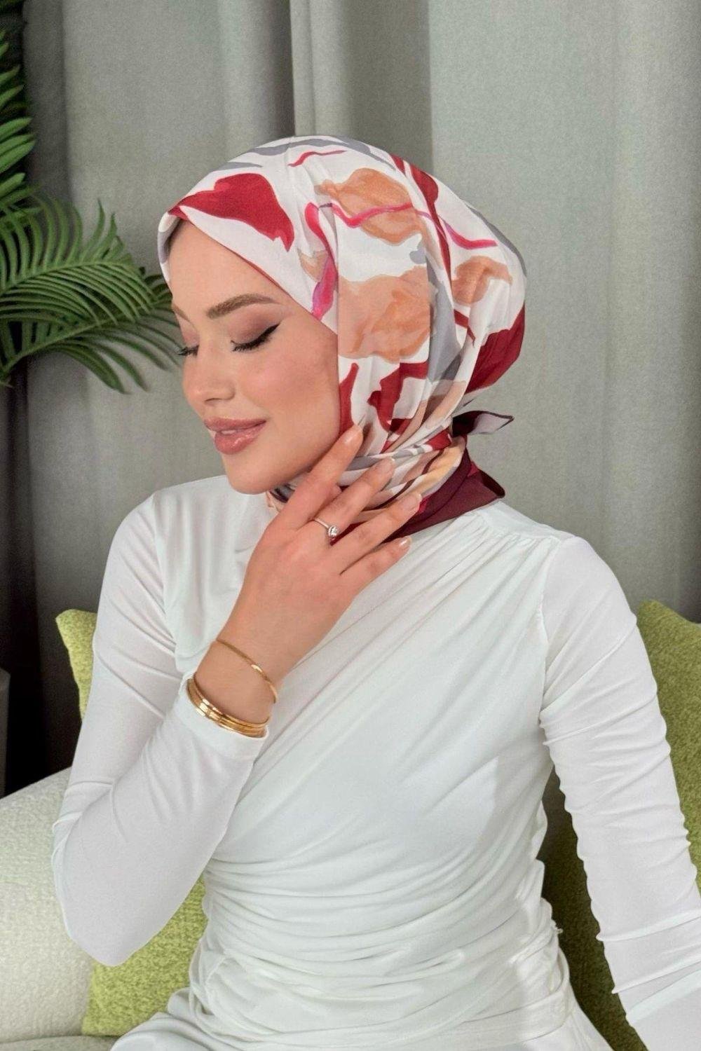 Dijital Desenli Eşarp Kırmızı 30040 