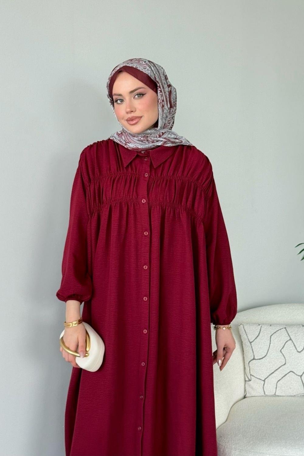 Semiz Gipeli Elbise Bordo 30470 
