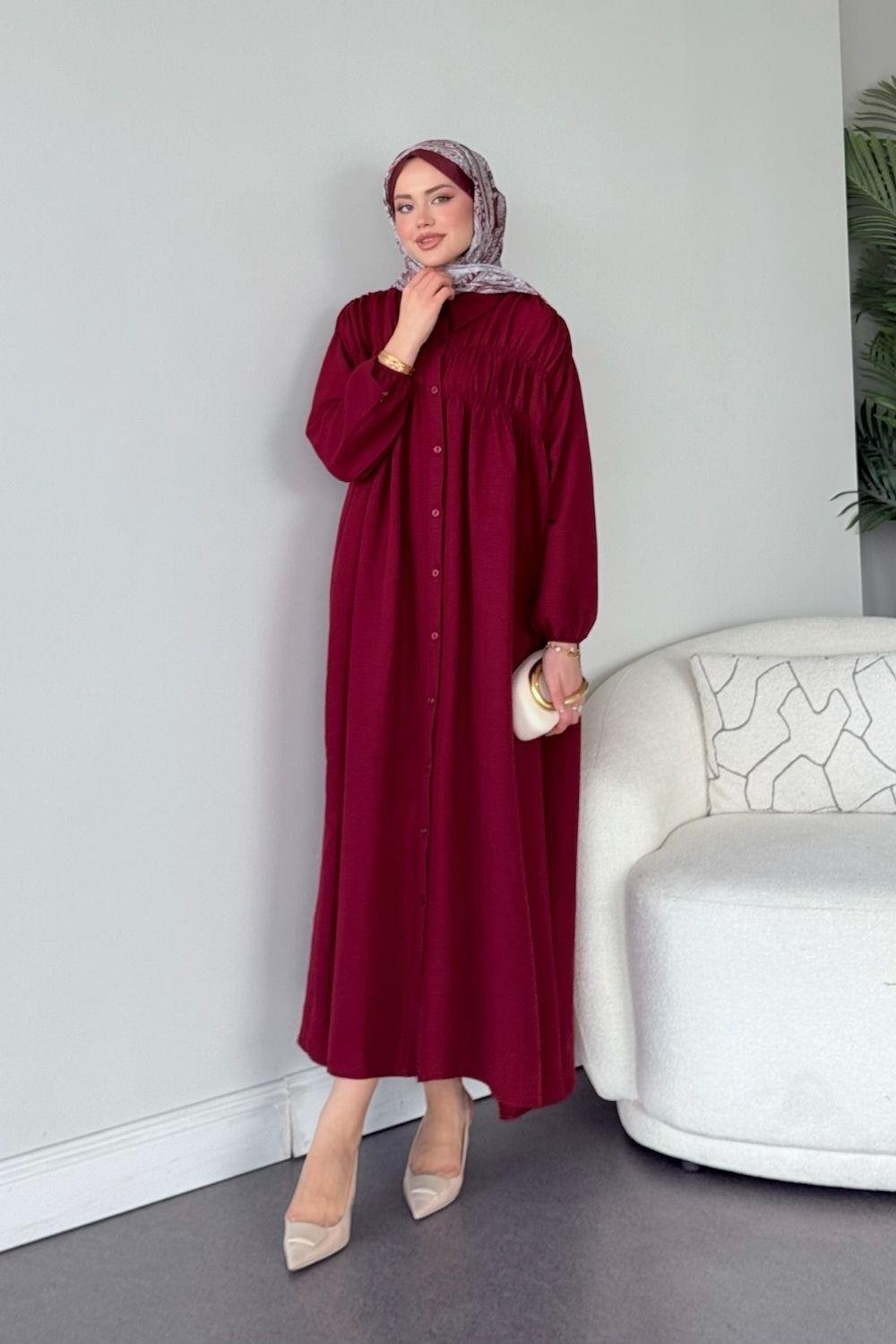 Semiz Gipeli Elbise Bordo 30470 