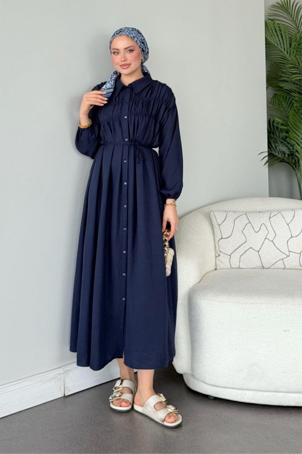 Semiz Gipeli Elbise Lacivert 30470 