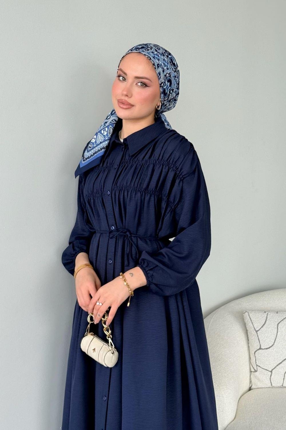 Semiz Gipeli Elbise Lacivert 30470 