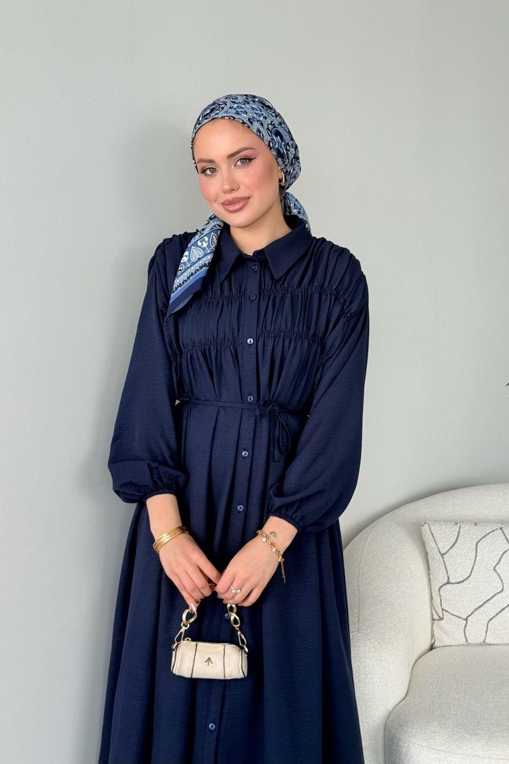 Semiz Gipeli Elbise Lacivert 30470 