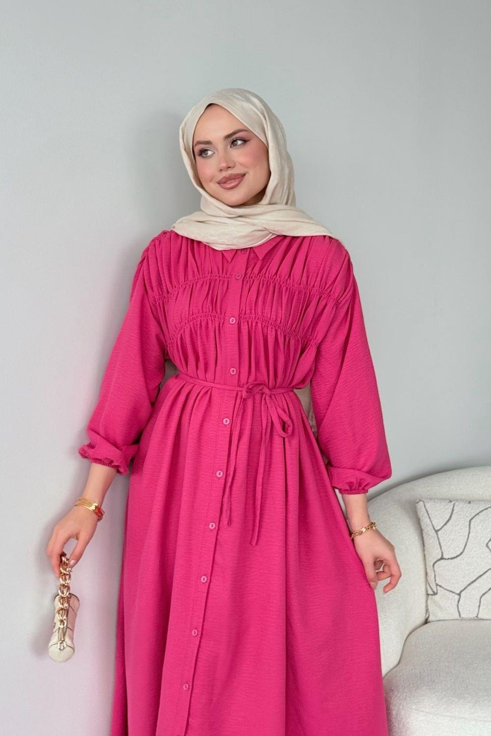 Semiz Gipeli Elbise Pembe 30470 