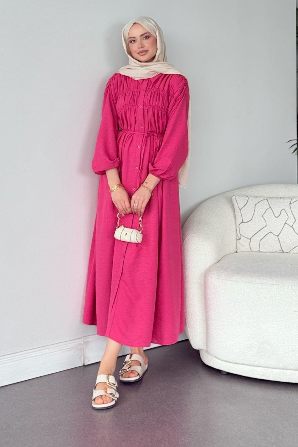 Semiz Gipeli Elbise Pembe 30470 