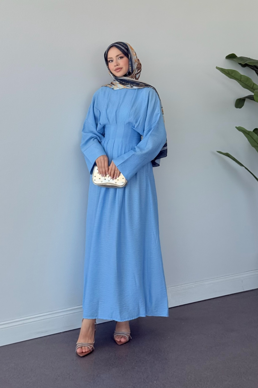 Eyfel Kuşaklı Elbise Bebe Mavisi 3049 