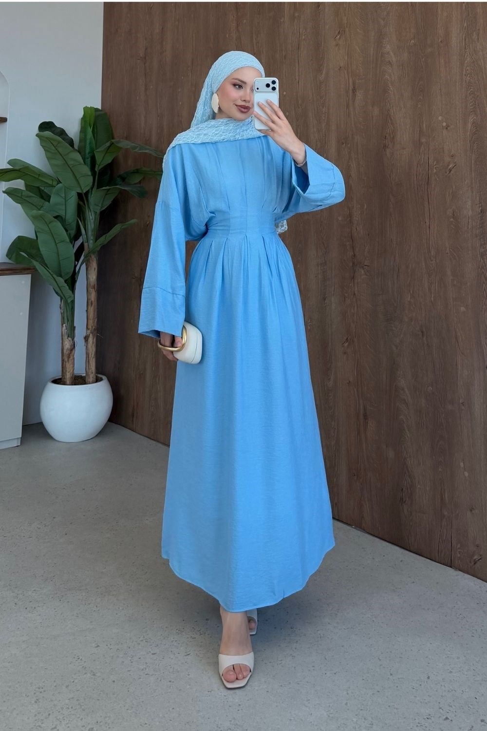 Eyfel Kuşaklı Elbise Bebe Mavisi 3049 