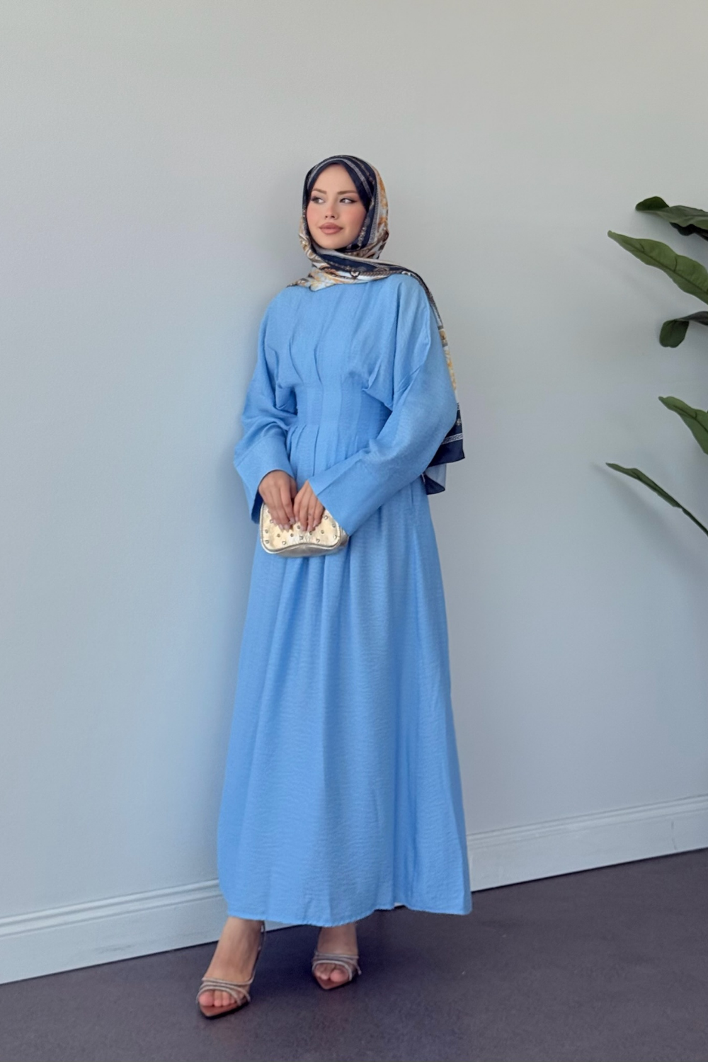 Eyfel Kuşaklı Elbise Bebe Mavisi 3049 