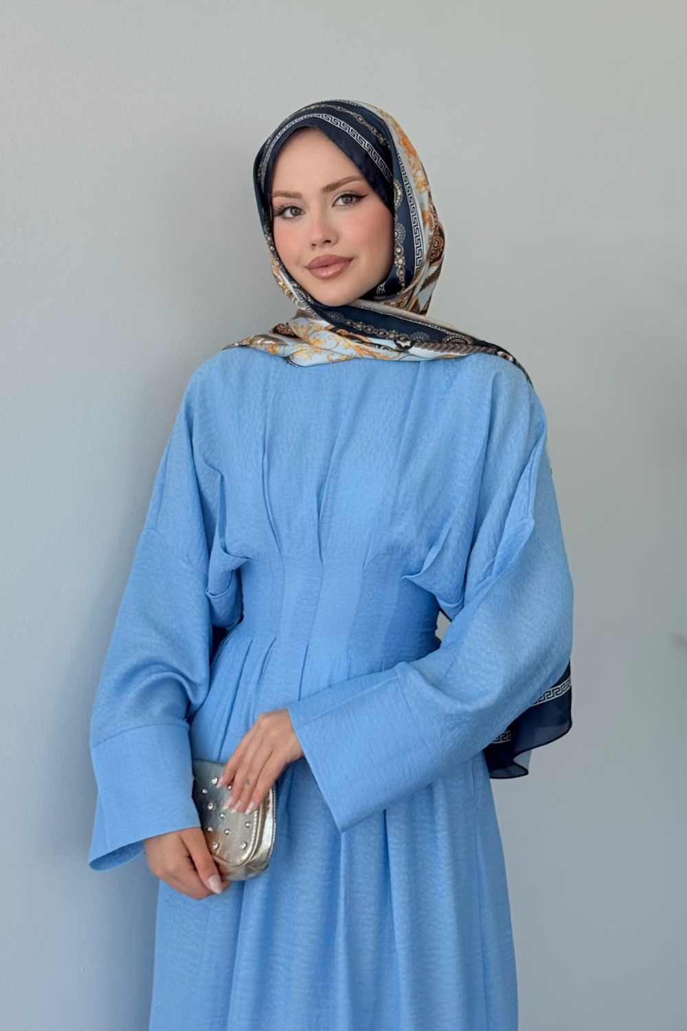 Eyfel Kuşaklı Elbise Bebe Mavisi 3049 