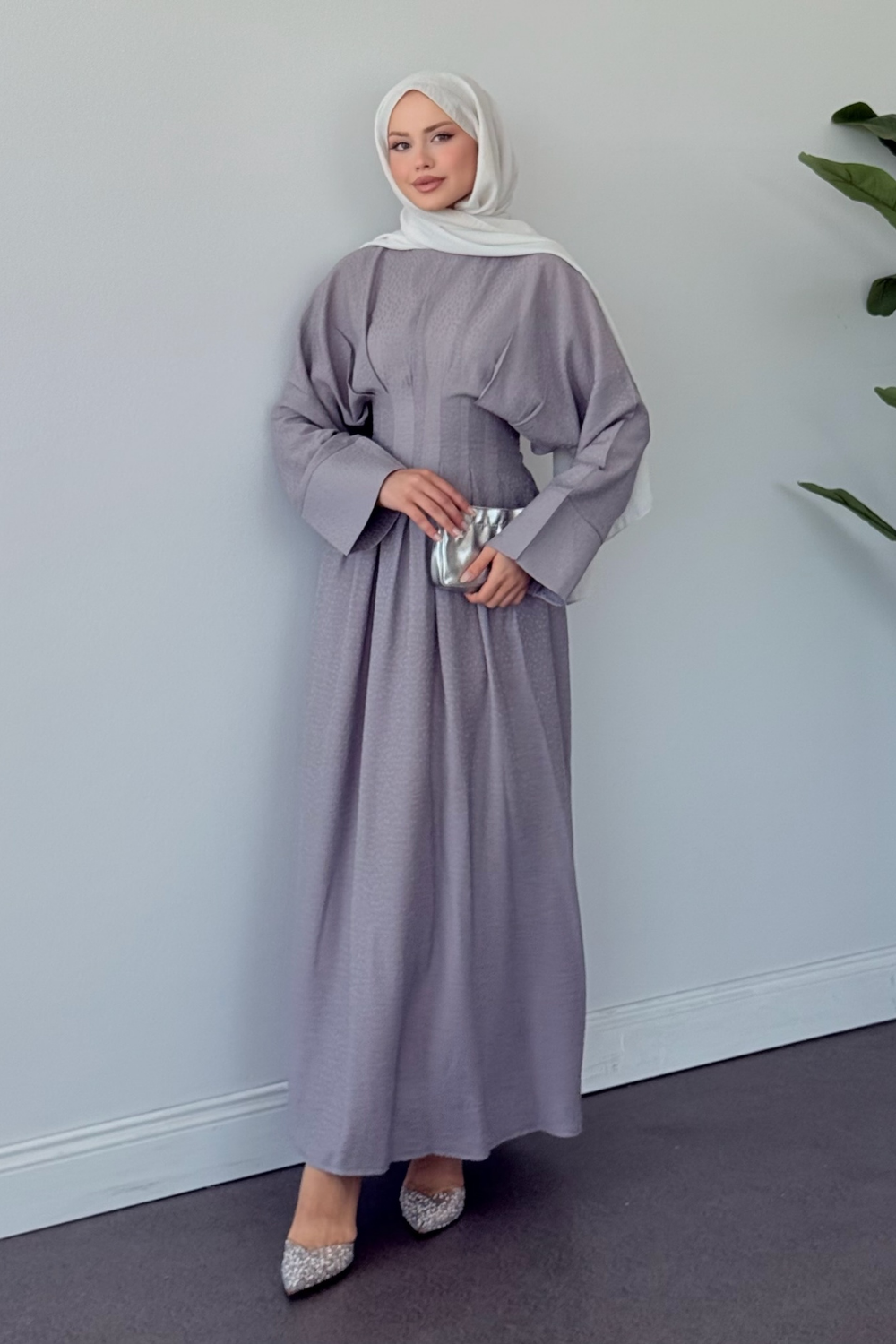 Eyfel Kuşaklı Elbise Gri 3049 