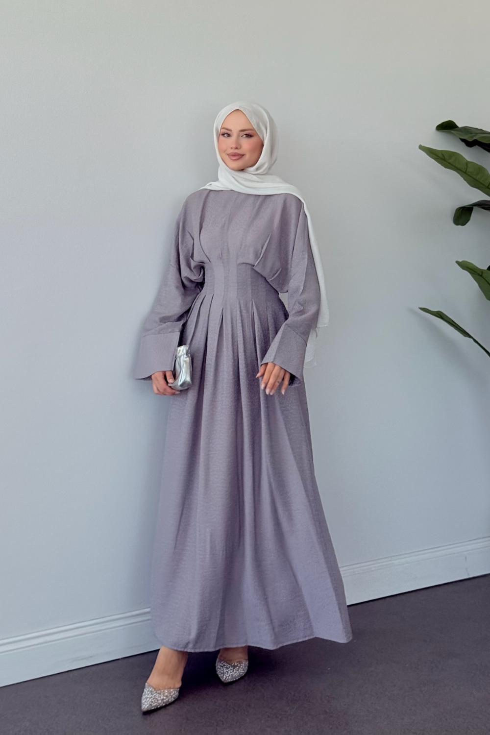 Eyfel Kuşaklı Elbise Gri 3049 