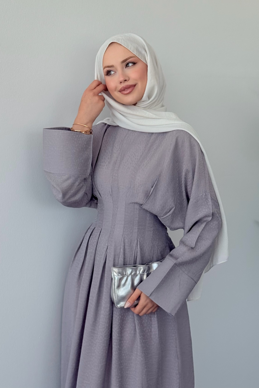 Eyfel Kuşaklı Elbise Gri 3049 