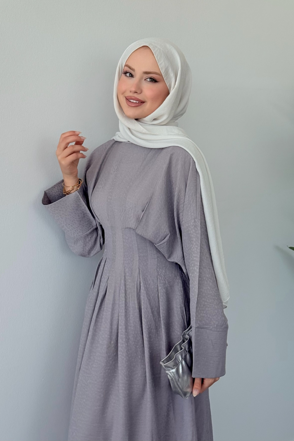 Eyfel Kuşaklı Elbise Gri 3049 