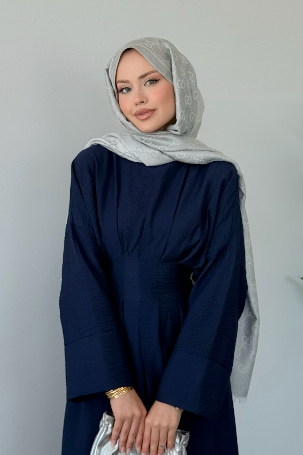 Eyfel Kuşaklı Elbise Lacivert 3049 