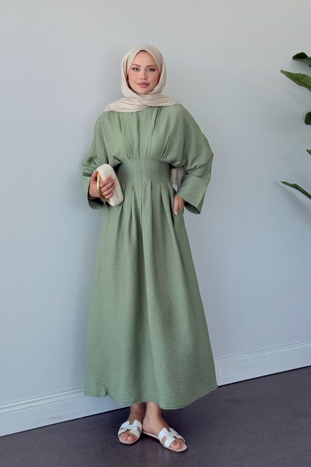 Eyfel Kuşaklı Elbise Mint 3049 