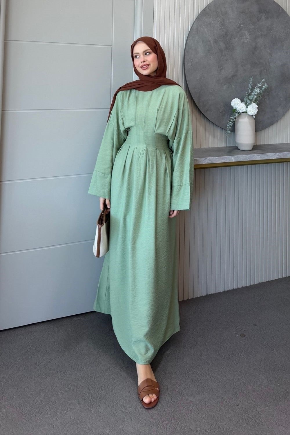 Eyfel Kuşaklı Elbise Mint 3049 