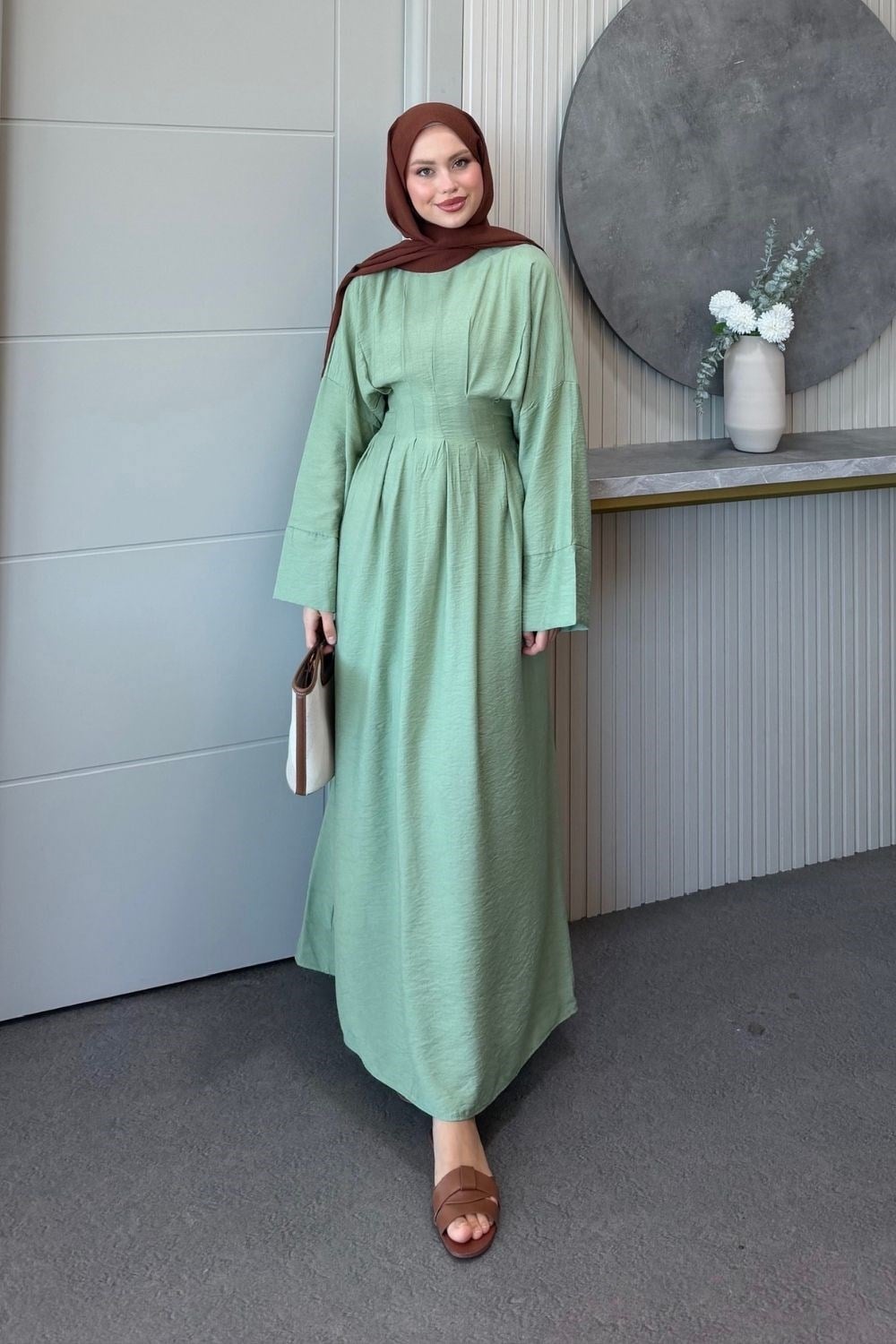 Eyfel Kuşaklı Elbise Mint 3049 