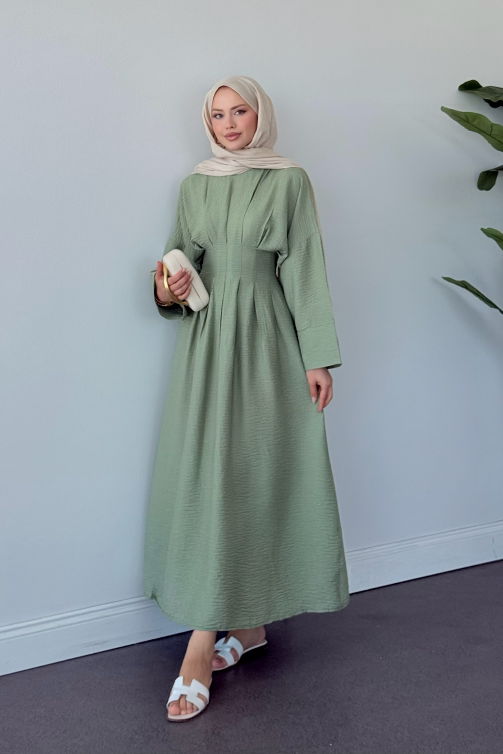 Eyfel Kuşaklı Elbise Mint 3049 