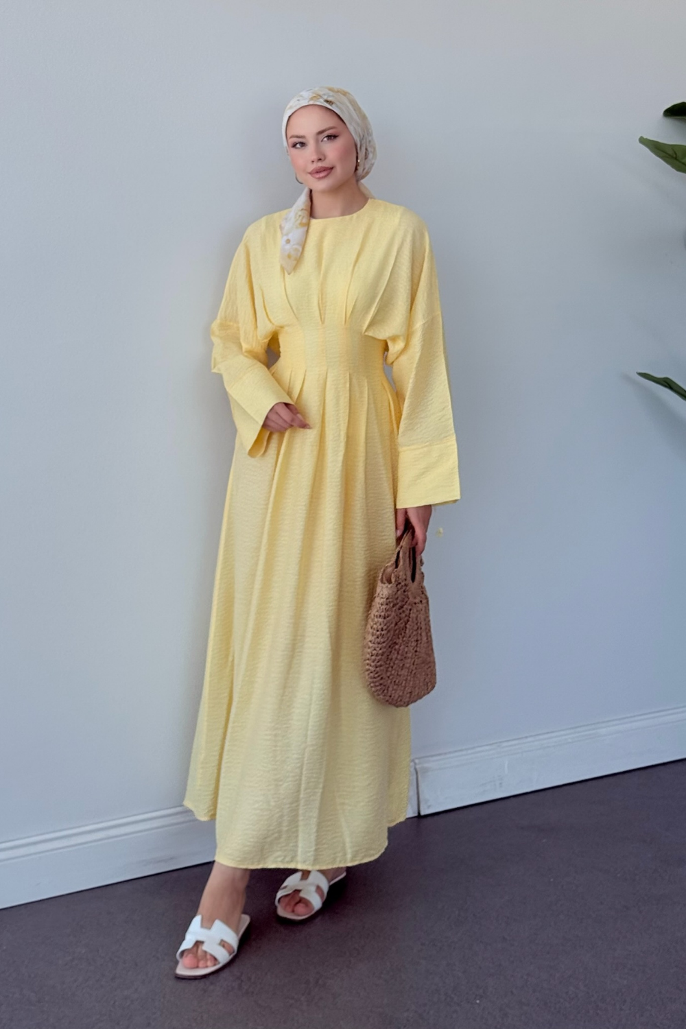 Eyfel Kuşaklı Elbise Sarı 3049 
