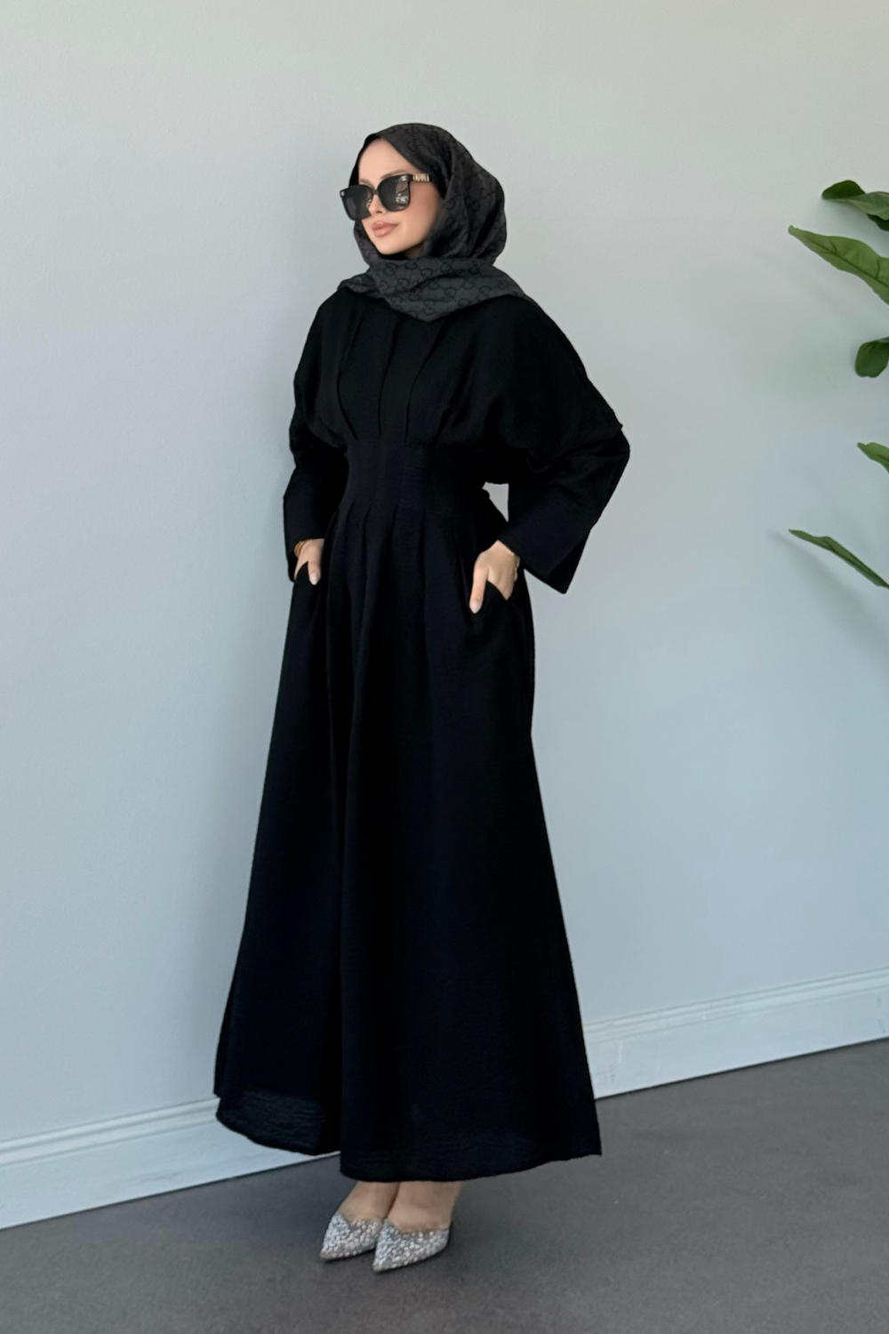 Eyfel Kuşaklı Elbise Siyah 3049 