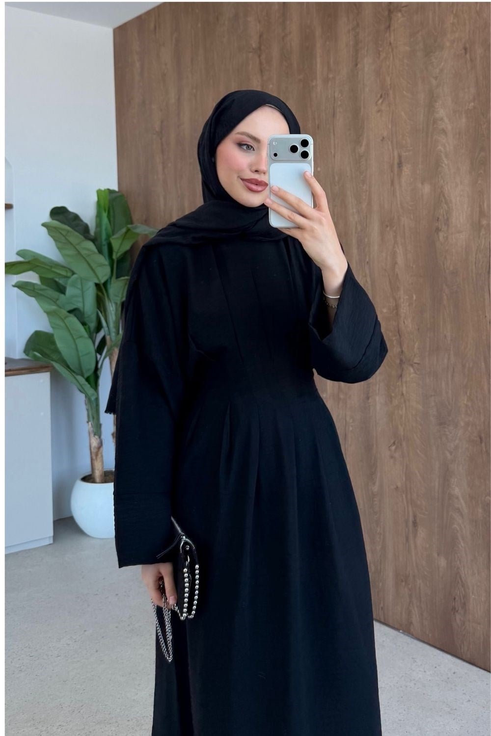 Eyfel Kuşaklı Elbise Siyah 3049 