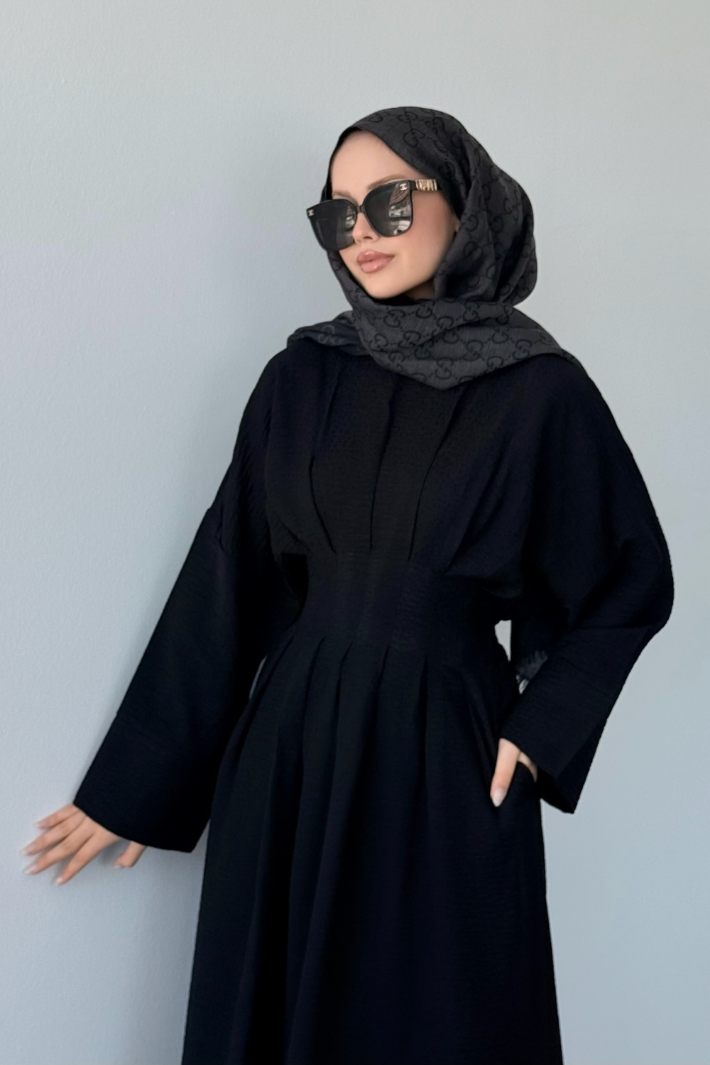 Eyfel Kuşaklı Elbise Siyah 3049 