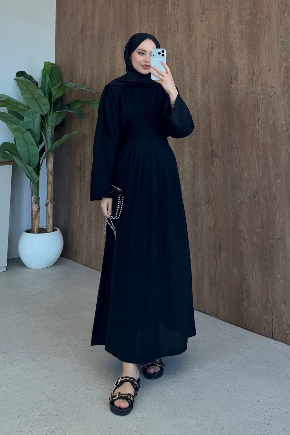 Eyfel Kuşaklı Elbise Siyah 3049 