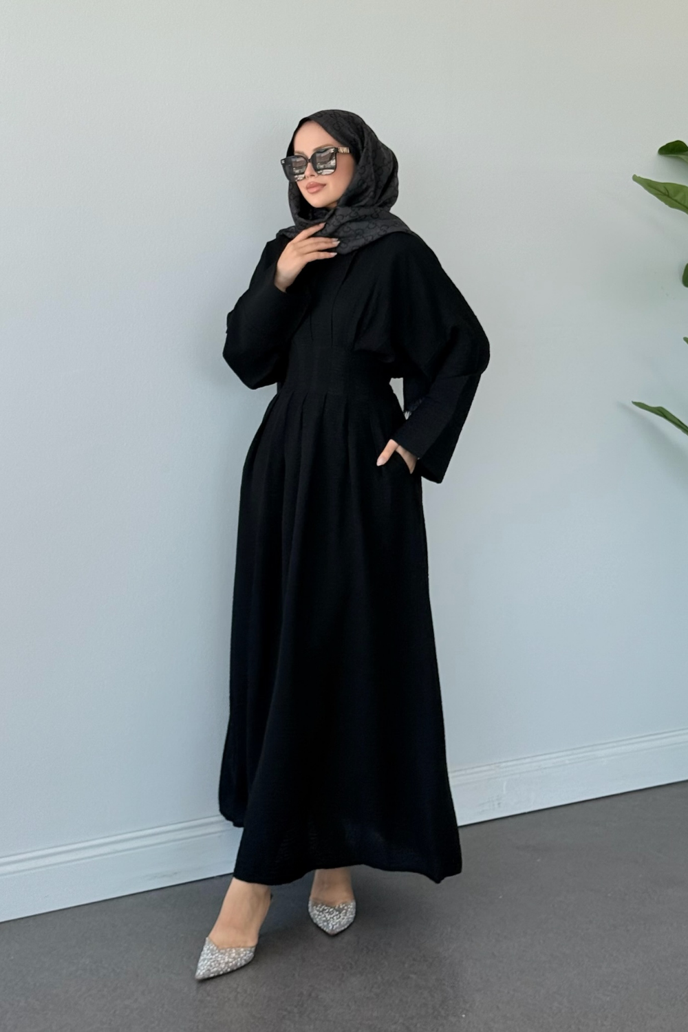 Eyfel Kuşaklı Elbise Siyah 3049 