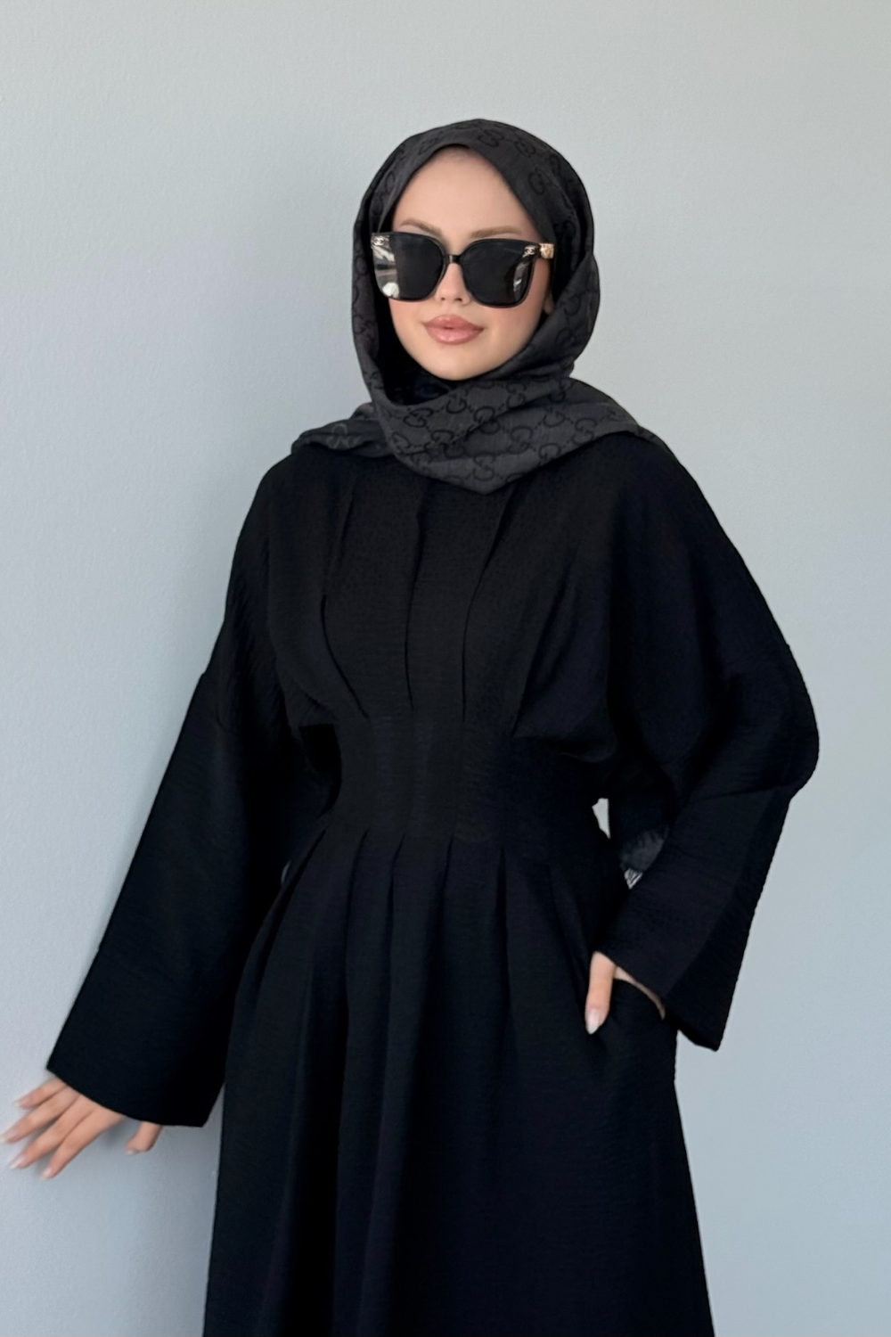 Eyfel Kuşaklı Elbise Siyah 3049 