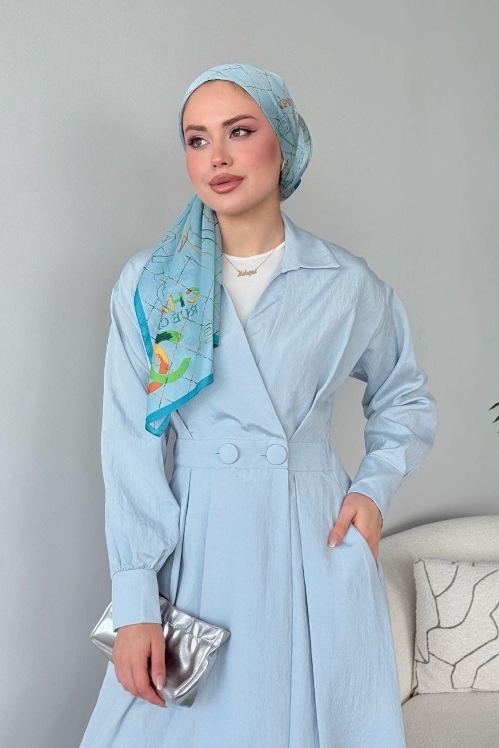 Elizabeth Düğmeli Elbise Bebe Mavisi 3069 