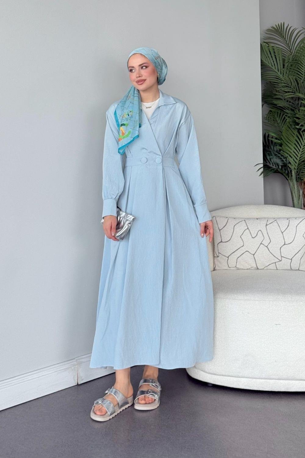 Elizabeth Düğmeli Elbise Bebe Mavisi 3069 